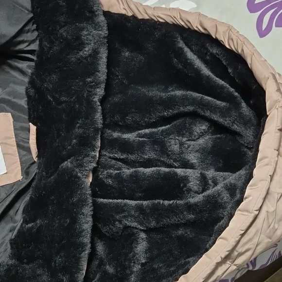 Steve Madden Faux-Fur-Lined Hooded Puffer Coat Tan With Black Size Large - Picture 12 of 12